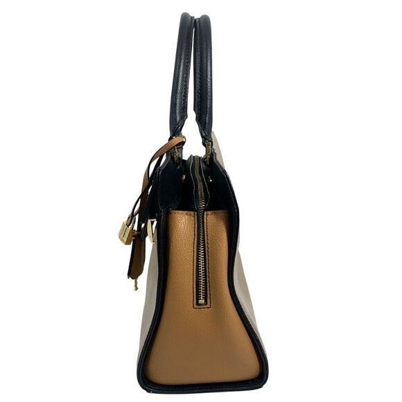 Calvin Klein Black Metallic Gold Tan Structured Satchel Buckle Lock Key EUC - Picture 3 of 16